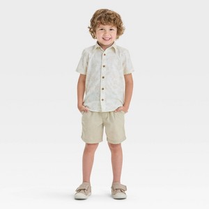 OshKosh B'gosh Toddler Boys' Short Sleeve Paisley Graphic Top and Woven Shorts Set - Khaki/Cream - 1 of 4