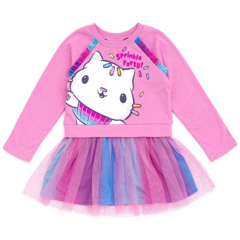 Dreamworks Gabby's Dollhouse Pandy Paws Cakey Cat Girls French Terry Dress Toddler to Big Kid, 1 of 6