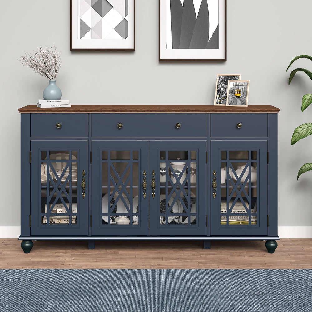 Festivo 63" Vintage Style Storage Accent Buffet Sideboard Cabinet with Drawers Navy