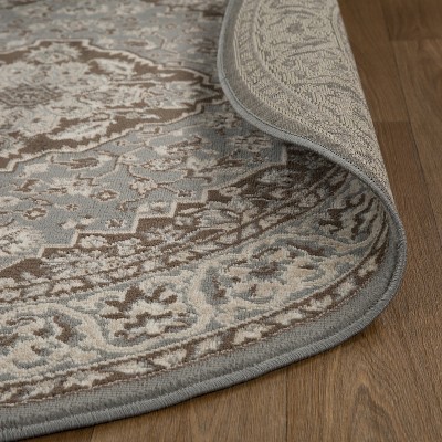 Gray Round Medallion Floral Scroll Synthetic Rug
