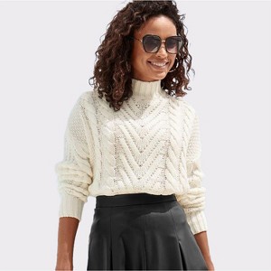 Women's Cable Knit Turtleneck Sweater - LASCANA - 1 of 4