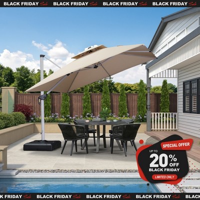 PURPLE LEAF 9/10/11/12ft Square Patio Cantilever Umbrella with Base Windproof Offset Heavy Duty Sun Umbrella for Pool Lawn Garden 360 Degree Rotation