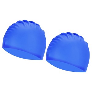 Unique Bargains Silicone Waterproof Non-Slip High-Stretch Swim Caps 2 Pcs - 1 of 4