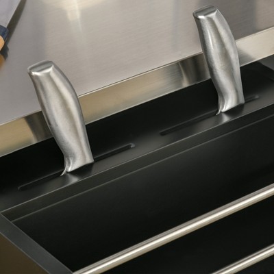 Black Stainless Steel Kitchen Cart with Spice Rack and Storage