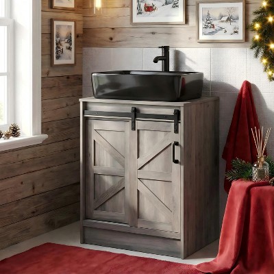 ELECWISH Bathroom Vanity, 24 Inch Barn Door Farmhouse Style Bathroom Vanity, Sliding Door Small Bathroom Vanity Set