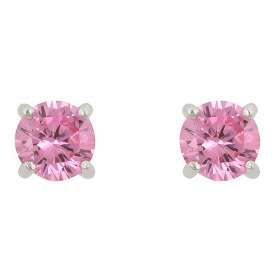 Slickblue Sterling Silver Rhodium Plated 2 Carat Pink Cubic Zirconia Blossom Stud Earrings for Women