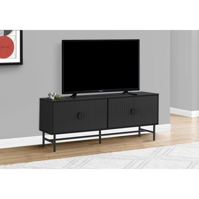 Monarch Specialties Tv Stand 60 Inch Console Media Entertainment Center Storage Cabinet Black Laminate Black Metal Contemporary Modern