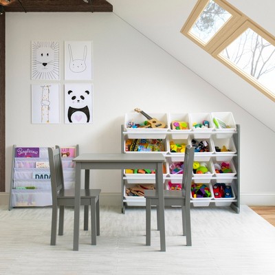 Gray Engineered Wood Kids Table and 2 Chairs Set