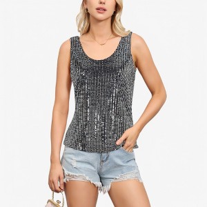 Anna-Kaci Women's Sequin Tank Top Sleeveless Scoop Neck Sparkly Party Fashion Blouse - 1 of 4