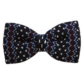 TheDapperTie Men's Navy Blue And Burgundy Stripe 2.75 W And 4.75 L Inch Knit Pre-Tied Bow Tie