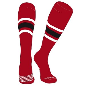 PEAR SOX Striped OTC Baseball, Softball, Football Socks (B) Red, White, Black (M) - 1 of 3