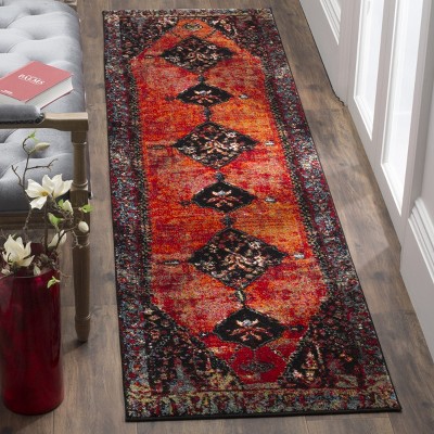 Vintage Hamadan Multi-Color Synthetic Floral Runner Rug