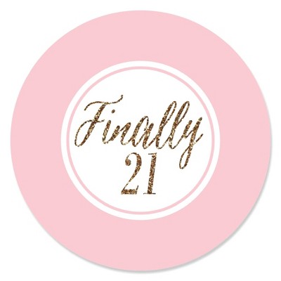 Big Dot of Happiness Finally 21 Girl - 21st Birthday - Party Circle Sticker Labels - 24 Count