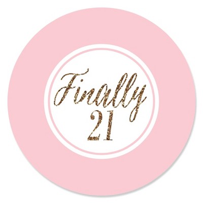 Big Dot of Happiness Finally 21 Girl - 21st Birthday - Party Circle Sticker Labels - 24 Count