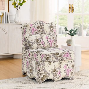 DOMETOUR Flannel Dining Chair, Soft Cushion & Backrest, No Armrests, Matching Pillow as Waist Cushion, Living Room Use - PINK - 1 of 4