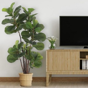 Artificial Fiddle Leaf Fig Tree 3Ft Fake Ficus Lyrata Plant with 72 Leaves Faux Plants in Pot for Indoor Outdoor House Home Office Garden - 1 of 4