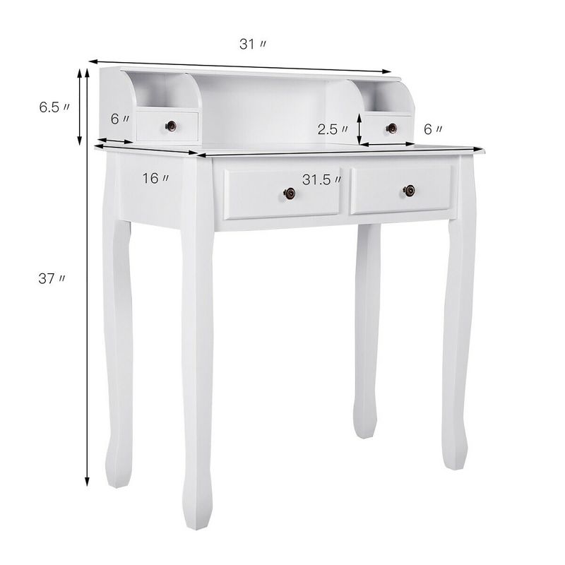 Costway Home Office Computer Desk Writing Desk with 4 Drawer White, 4 of 11