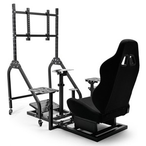 Dardoo Flight Sim Racing Cockpit with Black Seat Movable Monitor Stand,Compatible with Fanatec,Thrustmaster,Logitech & Moza (Electronics Not Included) - 1 of 4