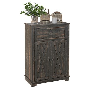 Farmhouse Barn Door Accent Cabinet with Drawer & Adjustable Shelf, Kitchen, Living Room, Bedroom Storage Sideboard - 1 of 4