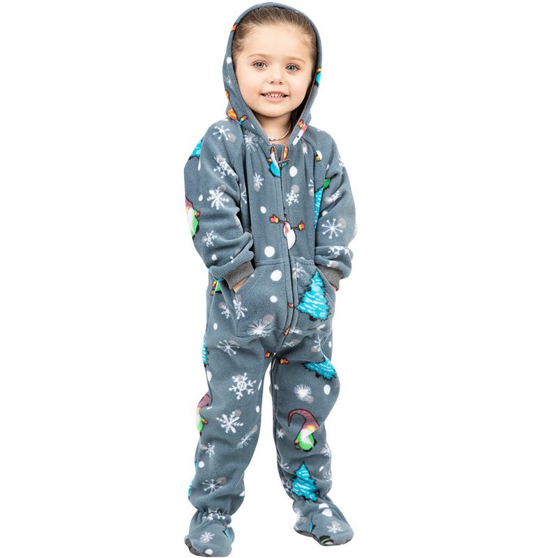 Footed Pajamas - Merry Gnomes Toddler Hoodie Fleece Onesie, 3 of 5