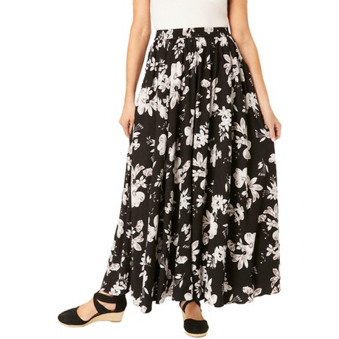 Woman Within Women s Plus Size Petite Pull on Elastic Waist Soft Maxi Skirt 16 Wp Black Blossom Target