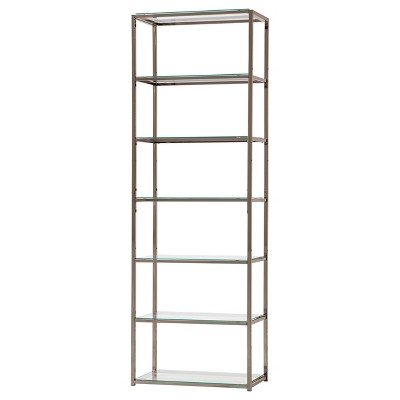 Elegant Black Nickel 6-Tier Bookcase with Tempered Glass Shelves