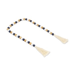 HomeRoots 36" Blue Natural And White Wood Hand Painted Decorative Tassel - 1 of 4