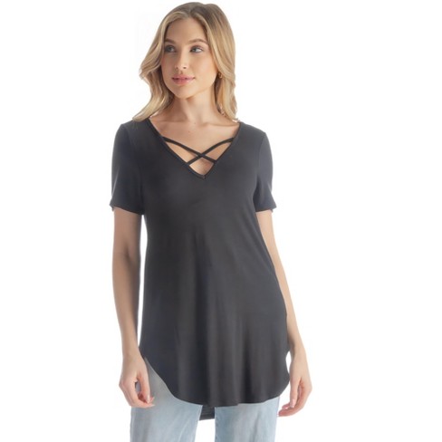 Women's Shirt With A V-shaped Collar And An Intersecting Design At The  Neckline. Black,s : Target
