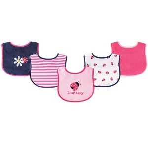Luvable Friends Baby Girl Cotton Terry Drooler Bibs with PEVA Back 5pk Set, Ladybug, One Size - 1 of 1
