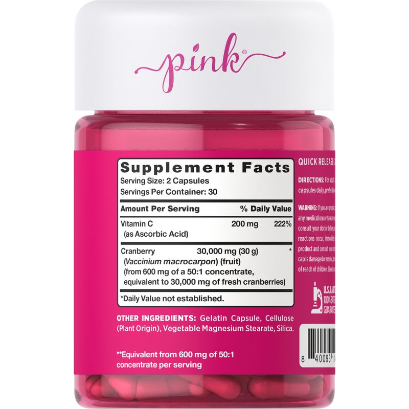 Pink Vitamins Be Well Cranberry Complex with Vitamin C + Hibiscus Veggie Vegan Capsules - 60ct, 3 of 6