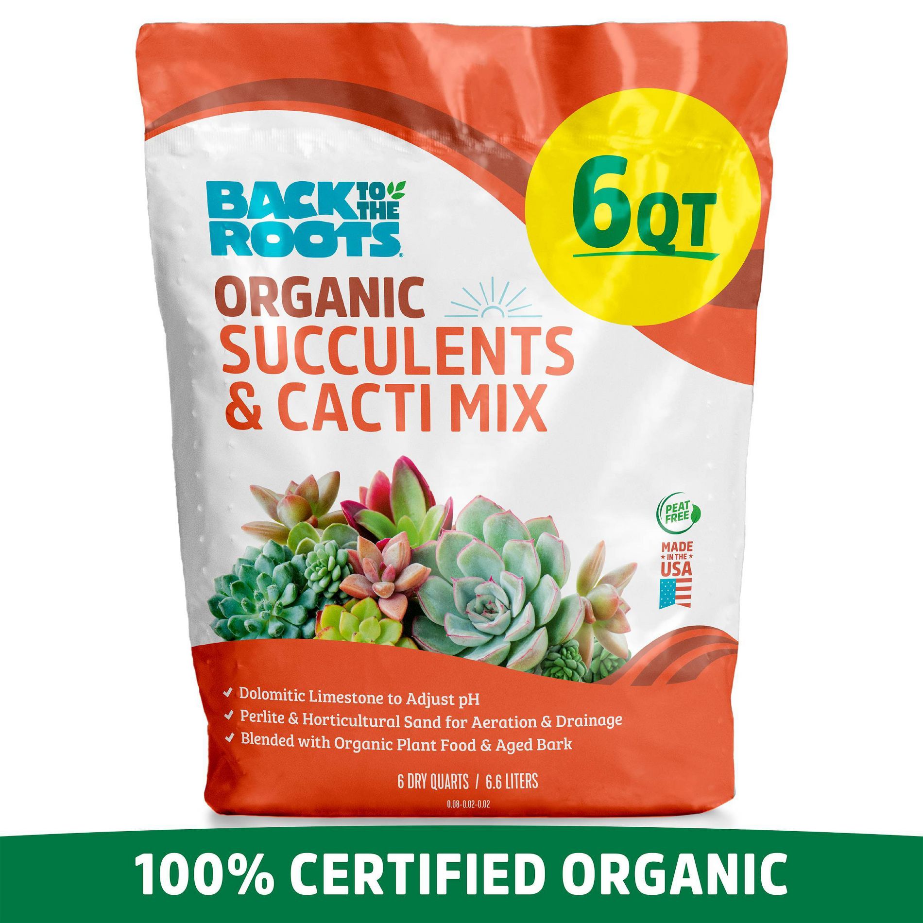 Back to the Roots 6qt Organic Succulents & Cacti Mix Specialty Blend: Fast Draining, pH Balanced
