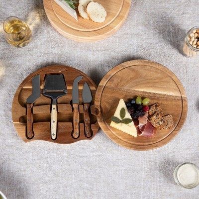 Acacia Wood Round Cheese Serving Board with Tools Set