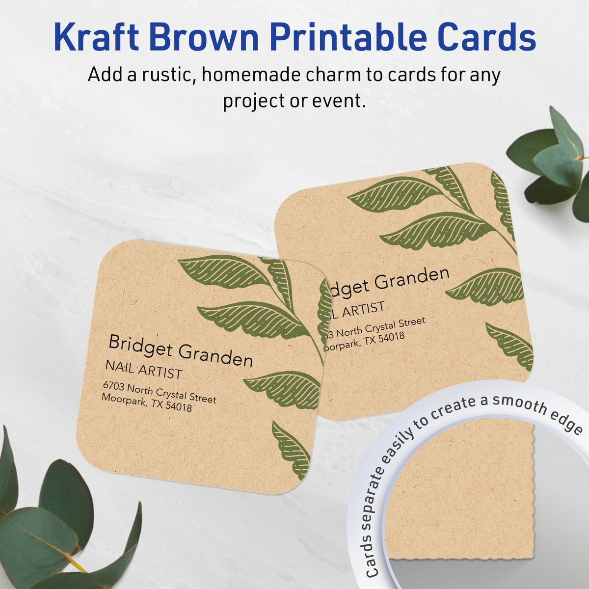 2-1/2" x 2-1/2" Square Rounded Corners, Kraft Brown Business Cards - thumbnail 2