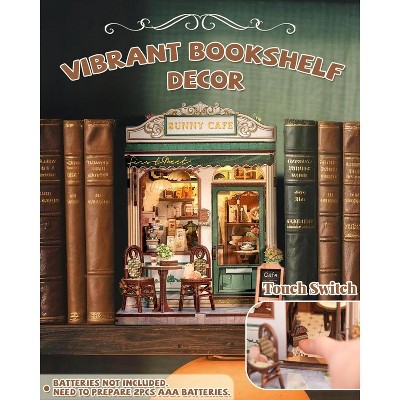 Детские куклы Etokfoks DIY Miniature Coffee Shop Book Nook Kit 233 pcs 3D Wooden Puzzle Mini House Building Kit with LED for Bookshelf Decor — фото 2