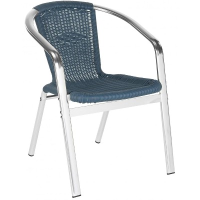 Teal Wicker and Aluminum Stackable Arm Chairs, Set of 2