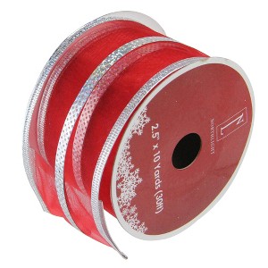 Northlight Pack of 12 Dazzling Red and Silver Metallic Stripe Wired Christmas Craft Ribbon Spools - 2.5" x 120 Yards - 1 of 3