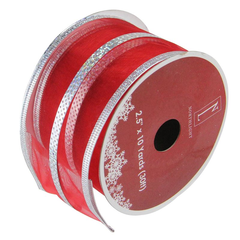 Northlight Pack of 12 Dazzling Red and Silver Metallic Stripe Wired Christmas Craft Ribbon Spools - 2.5" x 120 Yards, 1 of 4