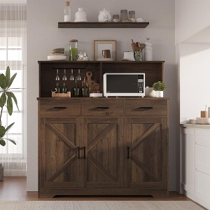 Jojoka 47.2" Farmhouse Wood Large Kitchen Storage Cabinet with 3 Doors,3 Drawers and a Countertop, Buffet Cabinet for Kitchen,Dining Room,Living Room - 1 of 4