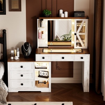 Vlsrka Makeup Vanity Desk With Storage Cabinet and Power Outlet