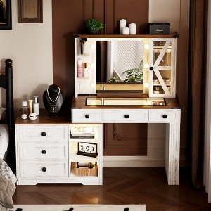 Vlsrka Makeup Vanity Desk With Storage Cabinet and Power Outlet - 1 of 4