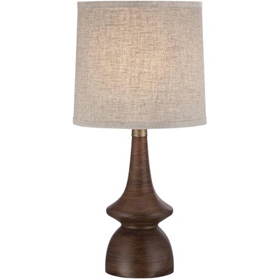 360 Lighting Mid Century Modern Table Lamp Brown Walnut Wood Off White Linen Shade for Living Room Family Bedroom Bedside Office