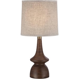 360 Lighting Mid Century Modern Table Lamp 24" High Walnut Faux Wood Brown Off White Linen Drum Shade for Bedroom Living Room House Bedside Office - 1 of 4