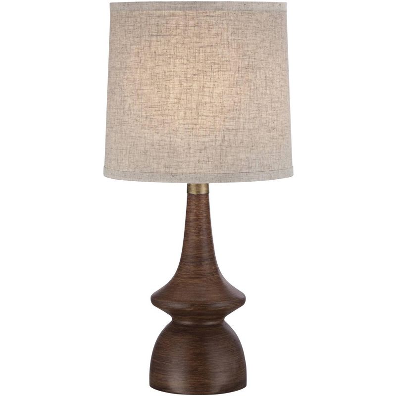 360 Lighting Mid Century Modern Table Lamp 24" High Walnut Faux Wood Brown Off White Linen Drum Shade for Bedroom Living Room House Bedside Office, 1 of 12