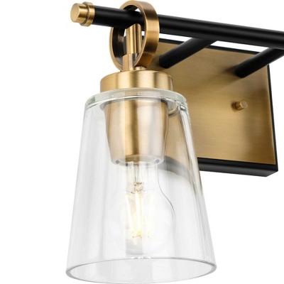 Cassell 14.5" Matte Black and Brushed Nickel Vanity Light with Clear Glass Shades
