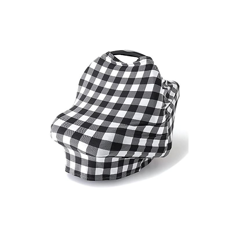 The Peanutshell Baby Nursing Cover, Car Seat Canopy, 6 in 1 Multiuse, Black and White Plaid, 2 of 4