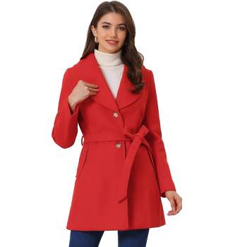 Allegra K Women's Casual Shawl Collar Single Breasted Belted Overcoat