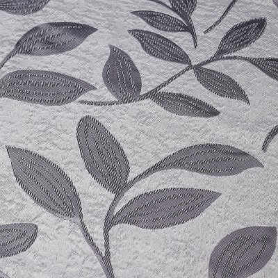 Gray Polyester Blackout Curtains with Leaf Pattern, Set of 2