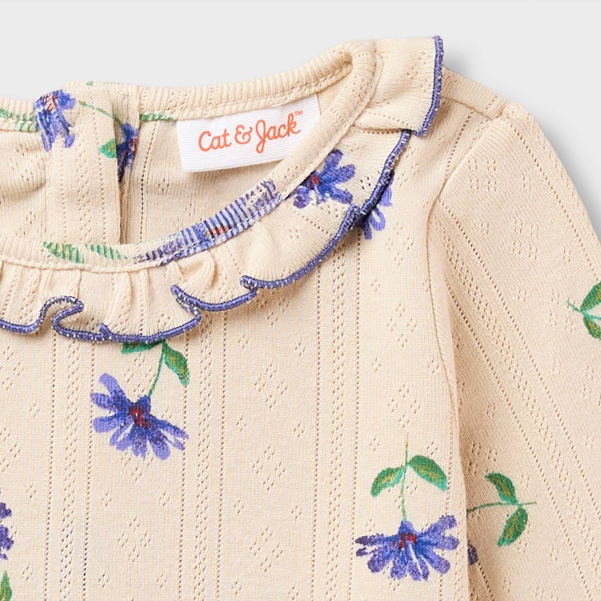 Baby and Toddler Girls' Long Sleeve Floral Pointelle Dress - Cat & Jack™ - thumbnail 4