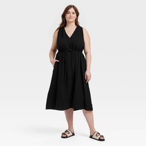 Women's Belted Gauze Midi A-Line Dress - Universal Thread™ - 1 of 3