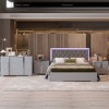 NicBex Queen Modern Upholstered Bed Frame with Velvet Headboard,Platform Bed Frame with LED Light,Solid Wood Slats Support,Easy Assembly,White/Gray - 4 of 4